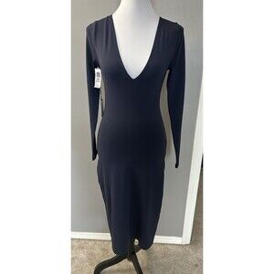 NWT Babaton Total Eclipse Blue Bodycon Dress Deep V Neck Pullover MIDI Sz Small